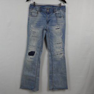 A19 American Eagle Super Stretch Artist Flare Distressed Patched Size 14 Long
